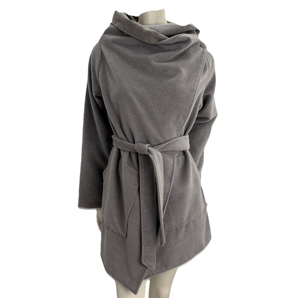 Pink Martini Grey Wrap Coat Belted Asymmetrical Minimalist Cowl Neck Jacket S